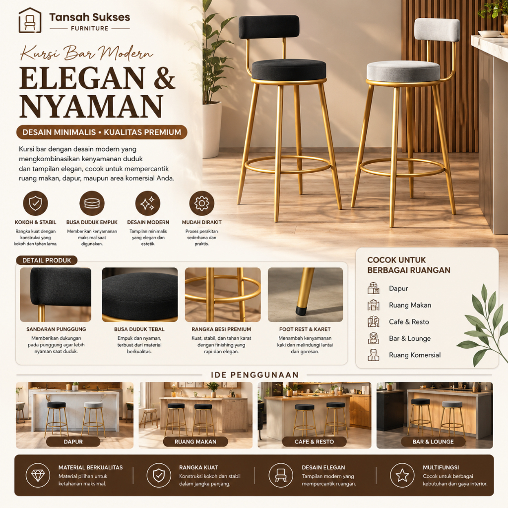 Bar Chair Kursi Bar Besi Kursi Bar Minimalis Kursi Cafe Finishing Gold Best Seller