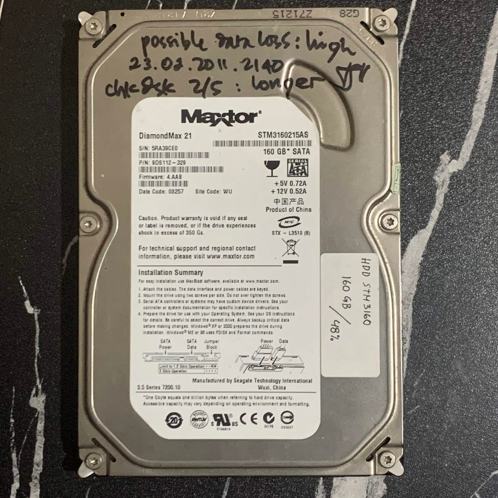 HDD 160GB Maxtor DiamondMax 21 3.5" SATA for PC Desktop [TESTED]