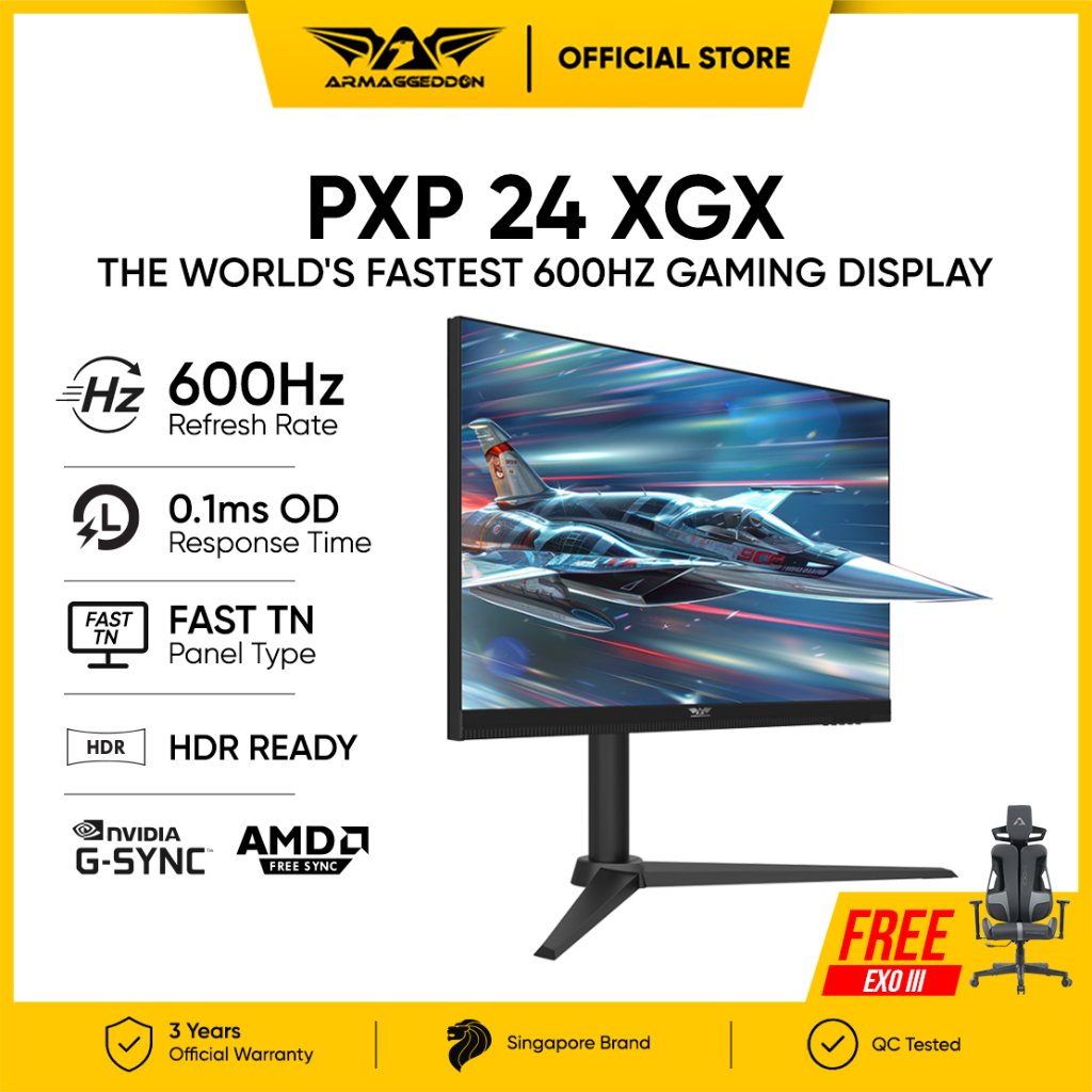 Armaggeddon Monitor Gaming 24 Inch FHD 600Hz HDR Fast TN PXP 24XGX Black - Garansi 3 Tahun