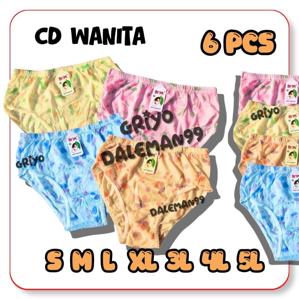 PAKET 6 PCS CD WANITA ORIN | CELANA DALAM WANITA  ORIN ANAK - DEWASA SIZE S - 5L GRIYO DALEMAN99