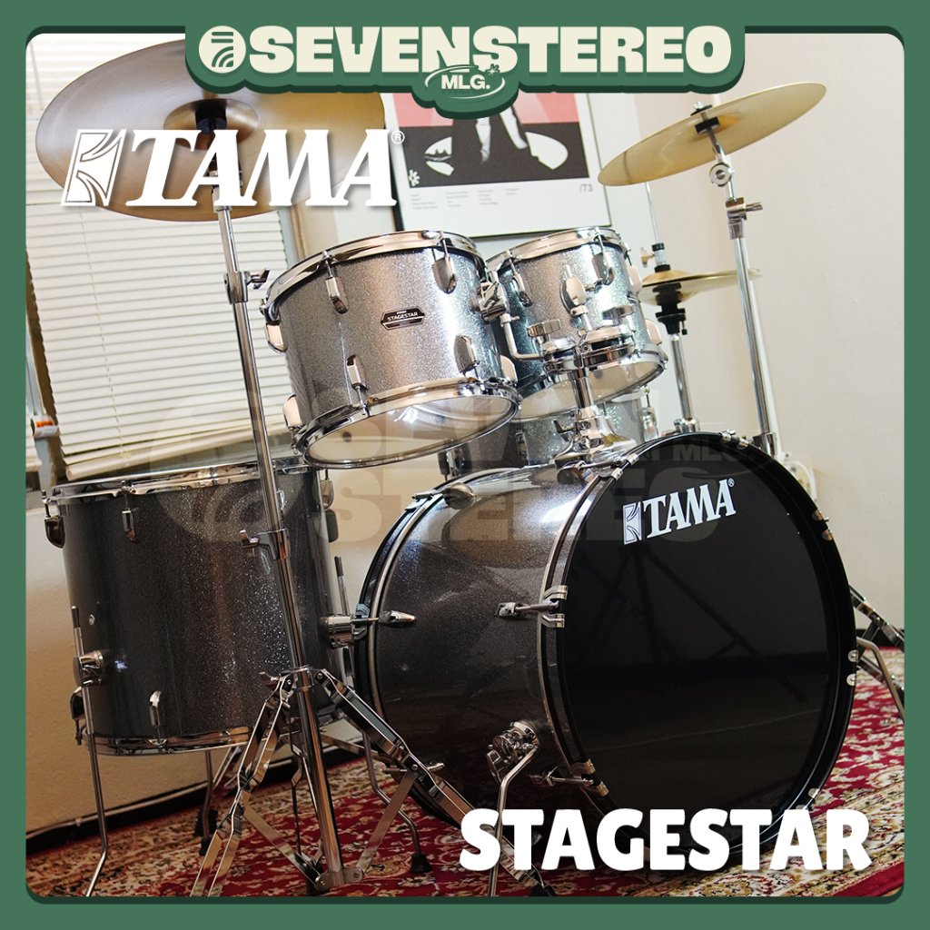 TAMA ST52H6C-CSS Stagestar 5-Piece Drum Kit w/ Hardware+Throne+Cymbals, Cosmic Silver Sparkle TAMA S