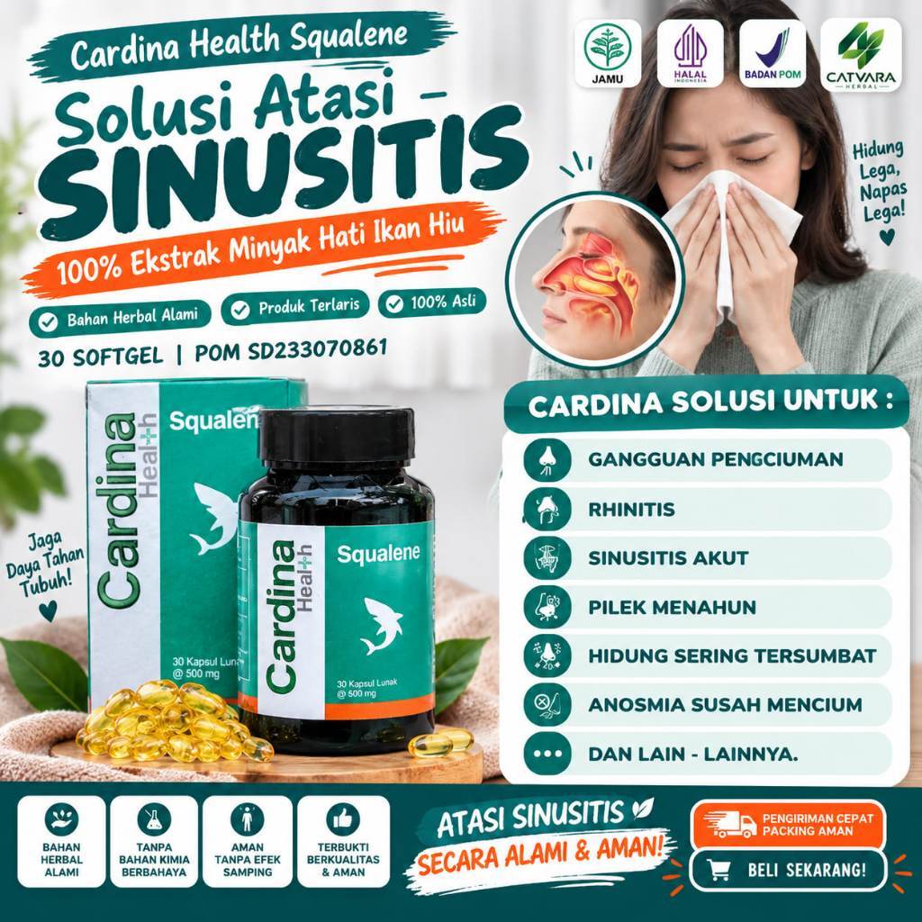 Cardina Squalene Obat Sinusitis, Radang Sinusitis, Pilek Menahun, Rhinitis, Hidung Tersumbat | Isi 3
