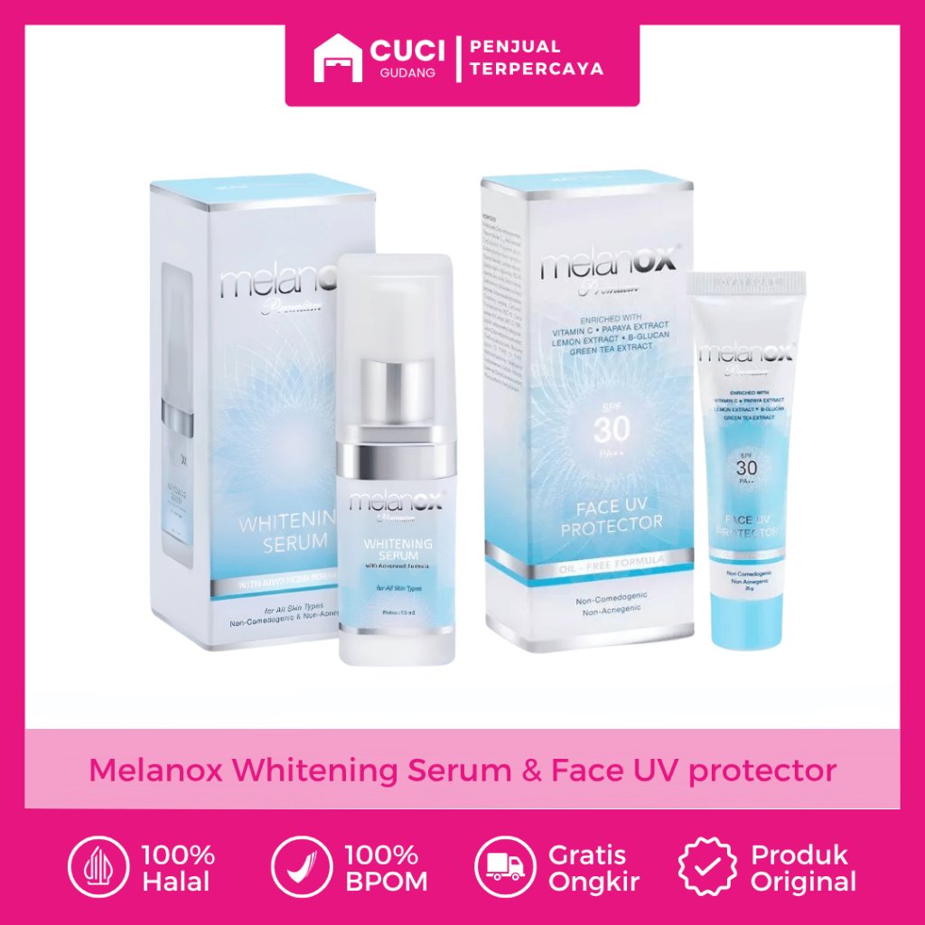Melanox Premium Whitening Serum Dan Sunblock Wajah Anti Flek Hitam Kerutan Sunscreen Glowing BPOM