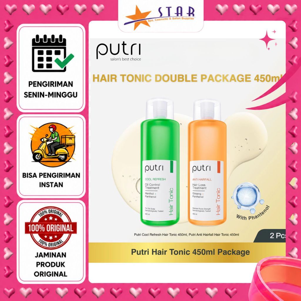* STAR * Bundling Putri Hair Tonic Ginseng 450ml & Hair Tonic Hijau 450ml