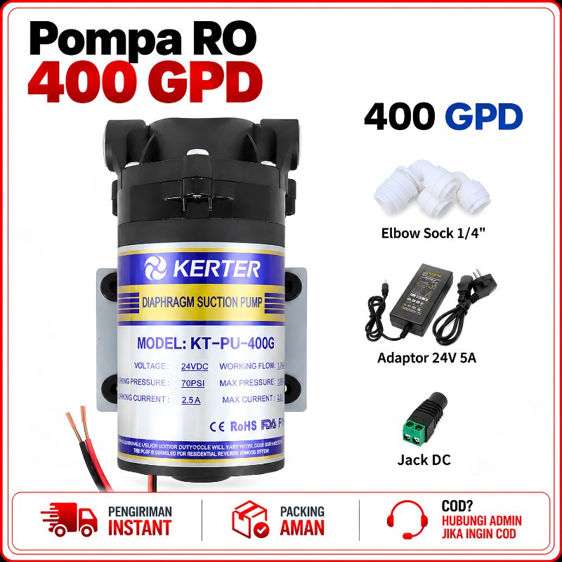 Kerter Pompa RO 400 GPD 24V RO Pump DC 24V Pompa Dorong 400 Gpd