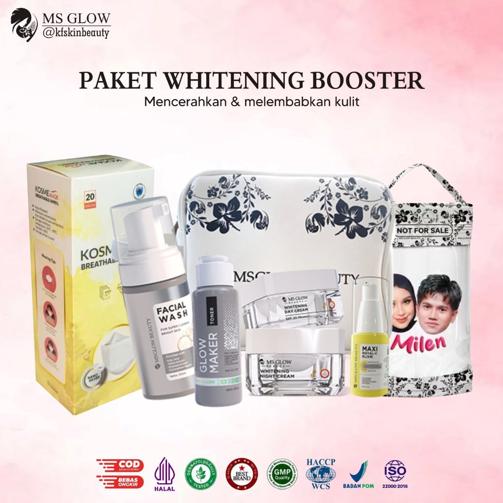 MS Glow Paket Whitening Booster [BUY 4 GET 8] Free Elixir Serum & Masker Wajah