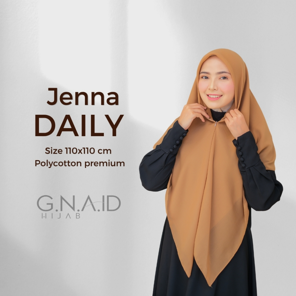 G.N.A.ID - Jenna Daily Zipper - Hijab Segi Empat - Polycotton -  (110cm x 110cm)