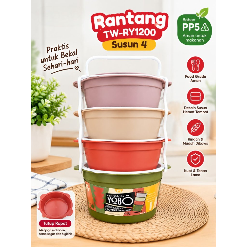 Rantang Yobo Susun 4 Besar Wadah Berkat Bulat Rantang Hajatan Rantang Nasi Wadah Bekal Kotak Bekal S