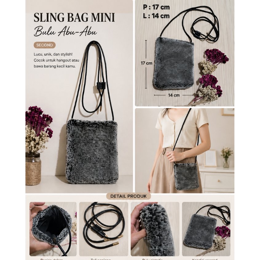 Sling Bag Bulu Abu-abu Adam et Rope