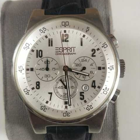 Jam Tangan Pria Esprit Chronograph ES000T31021 Silver Dial Leather Original Second