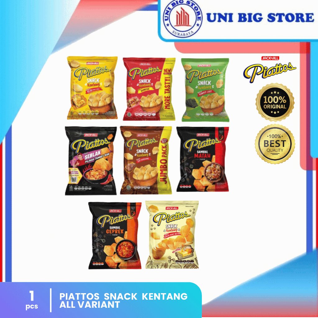 Piattos Piatos Snack Kentang Potato Pack 68 gr 115 gr Rasa BBQ Keju Pedas Korea Seblak Rumput Laut