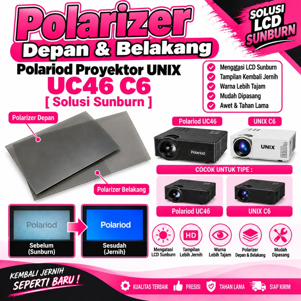 Polarizer Depan & Belakang Polariod Proyektor UNIX UC46 C6 [ Solusi Sunburn ]
