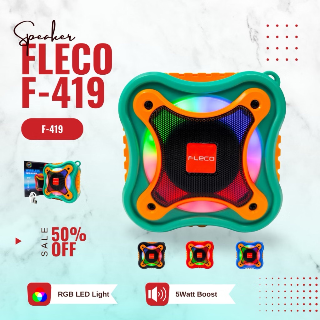 Speaker Portable Super Bass LED LIght PLay Fleco F-419