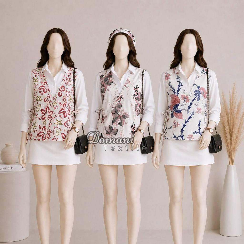 VEST BATIK WANITA MODERN ETNIK ROMPI OUTER KATUN PREMIUM || ATASAN VEST BATIK PRIA WANITA EKSLUSIF