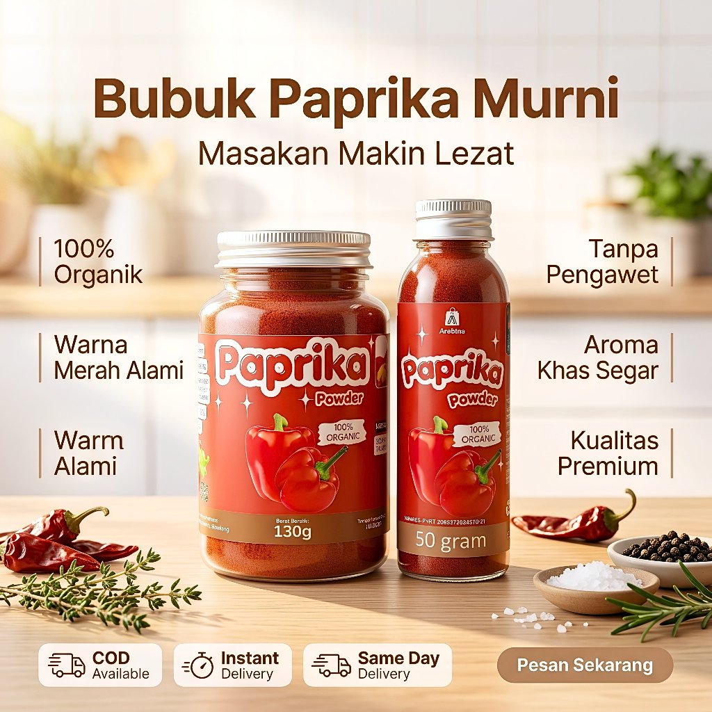 Arabina Paprika Bubuk Powder Asli - Bubuk Paprika Merah Original Praktis Aroma Khas 130gr