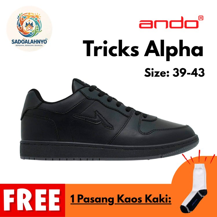 Sepatu Ando Tricks Alpha Hitam Polos Sekolah SMA Kuliah - Sneakers Tali Casual Pria Dewasa Size 39-4