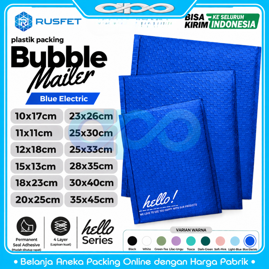 Amplop Bubble Mailer Electric Blue Matte Biru Polos Harga Ecer Termurah Satuan Hello Series / Envelo