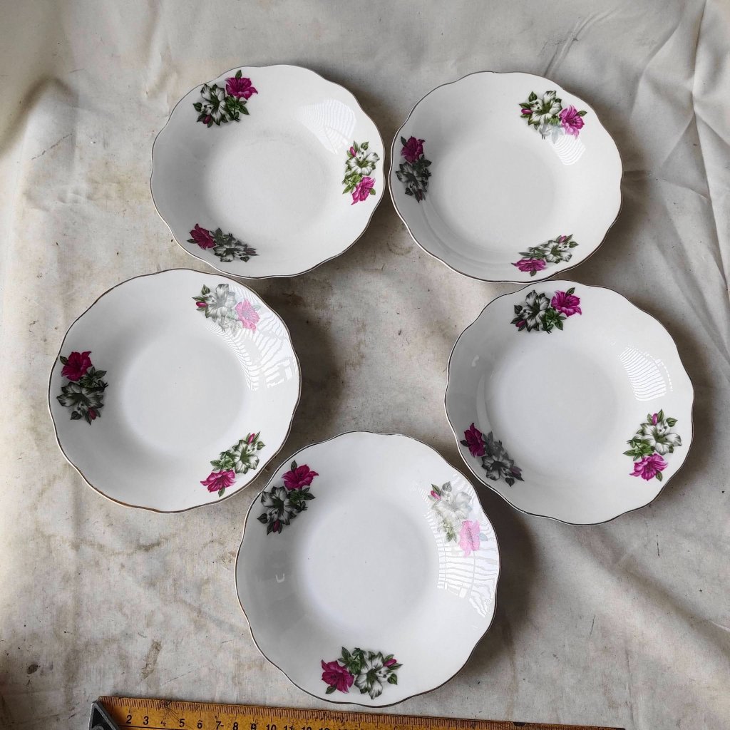 Pajangan Vintage 5 Piring Kue Keramik Bunga Kangkung