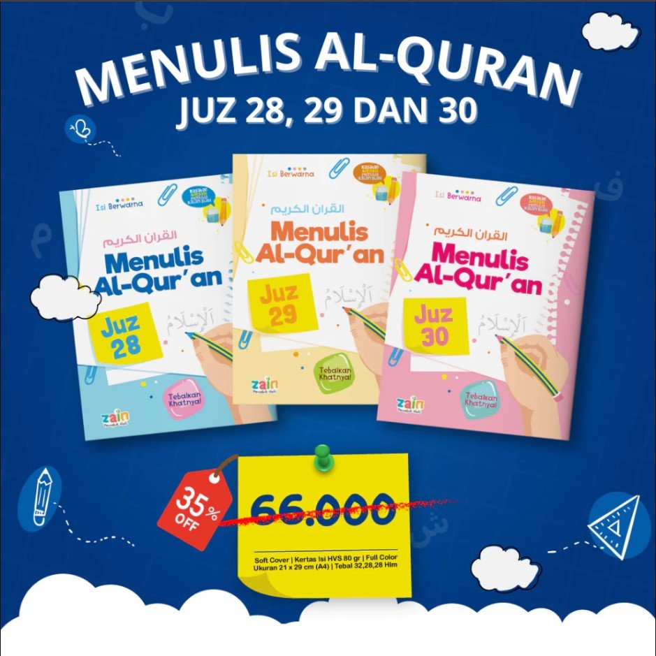 Buku Quran tulis tulisanku menulis Alquran Juz 28 29 30 huruf Hijaiyah juz amma iqro Aqwam Zain   ( 