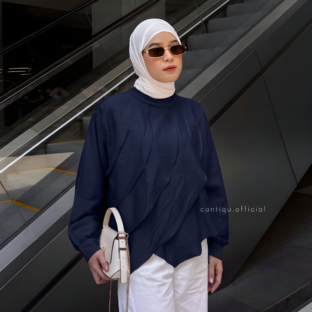 Cantiqu Blouse Layering Wanita Bahan Pololinen Sara | Atasan Wanita Kerah Shanghai