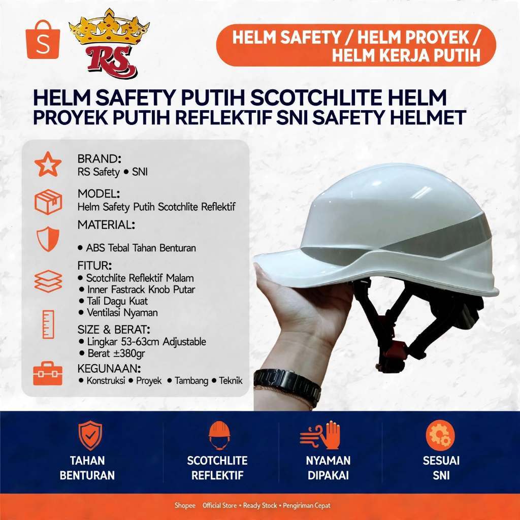 HELM SAFETY PUTIH SCOTCHLITE HELM PROYEK PUTIH REFLEKTIF SNI HELM KERJA SAFETY HELMET SCOTCHLITE