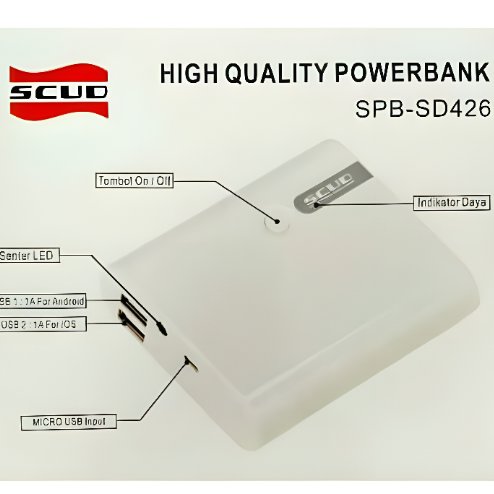 POWERBANK SCUD SD426 ORIGINAL 10.400mAh OUTPUT 1A DAN 2A