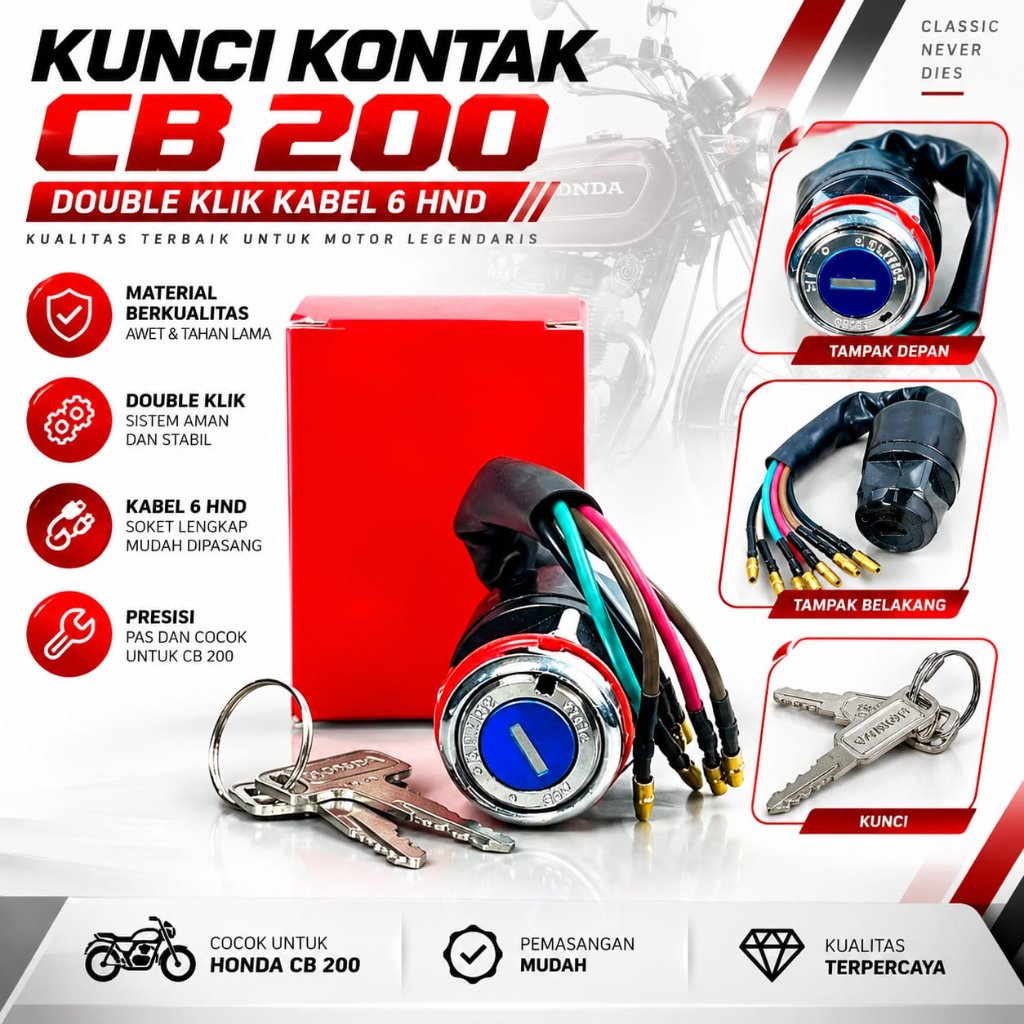 [13.21, 18/9/2026] Konten Ave Motor: Kunci Kontak CB 200 Double Klik Kabel 6 HND Kunci Kontak Motor 
