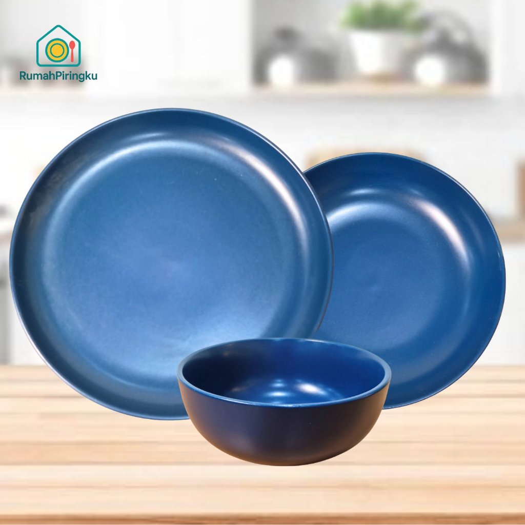 RUMAH PIRINGKU DINNER SET KERAMIK BLUE NAVY DINNER PLATE / SALAD PLATE / BOWL