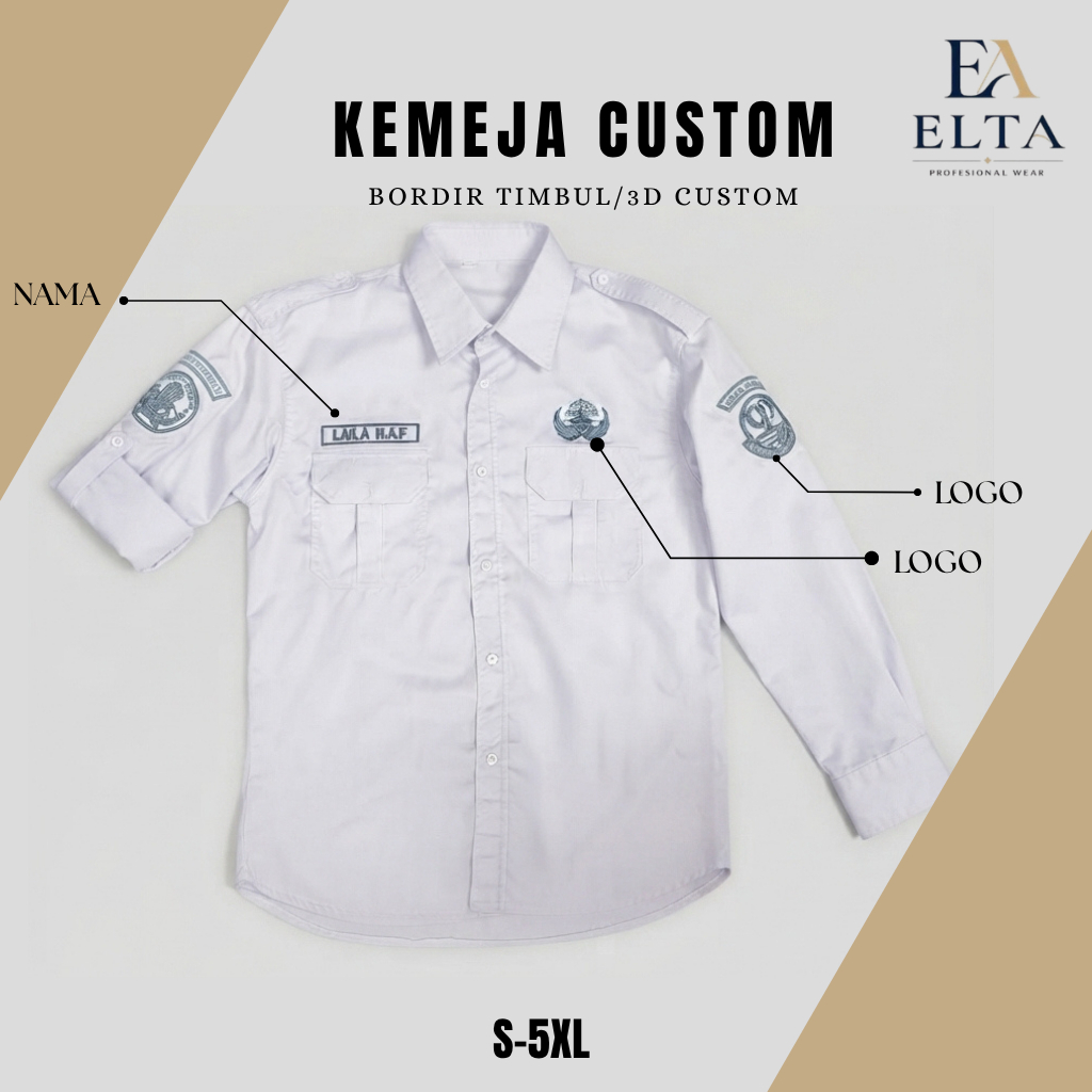 Baju Kerja Pria/Baju Putih PNS PRia/Kemeja PDL Lengan Panjang Custom Bordir