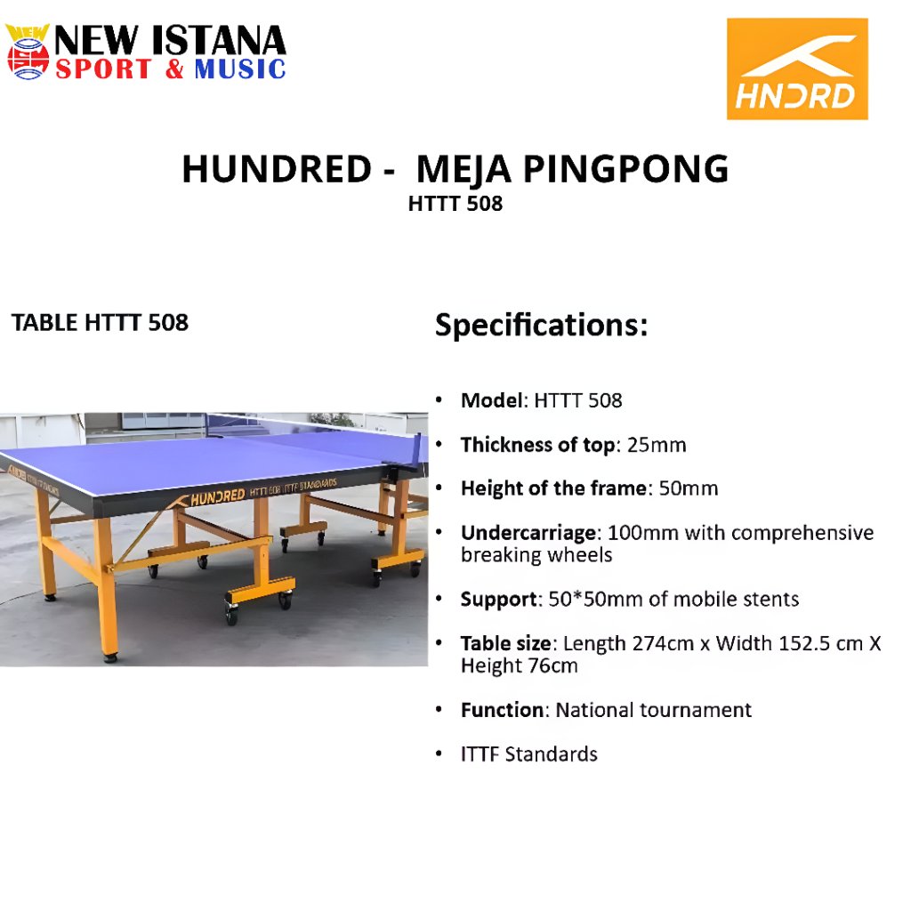 Meja Pingpong HUNDRED HTT 508 Meja Pingpong HTT 508 Standar ITTF