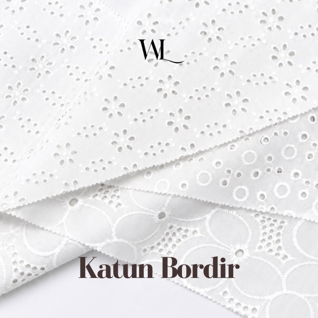 Kain Katun Bordir Bolong/ Dress Blouse Kemeja Premium/ Warna Putih/ Ukuran 150 cm/ Harga per Meter