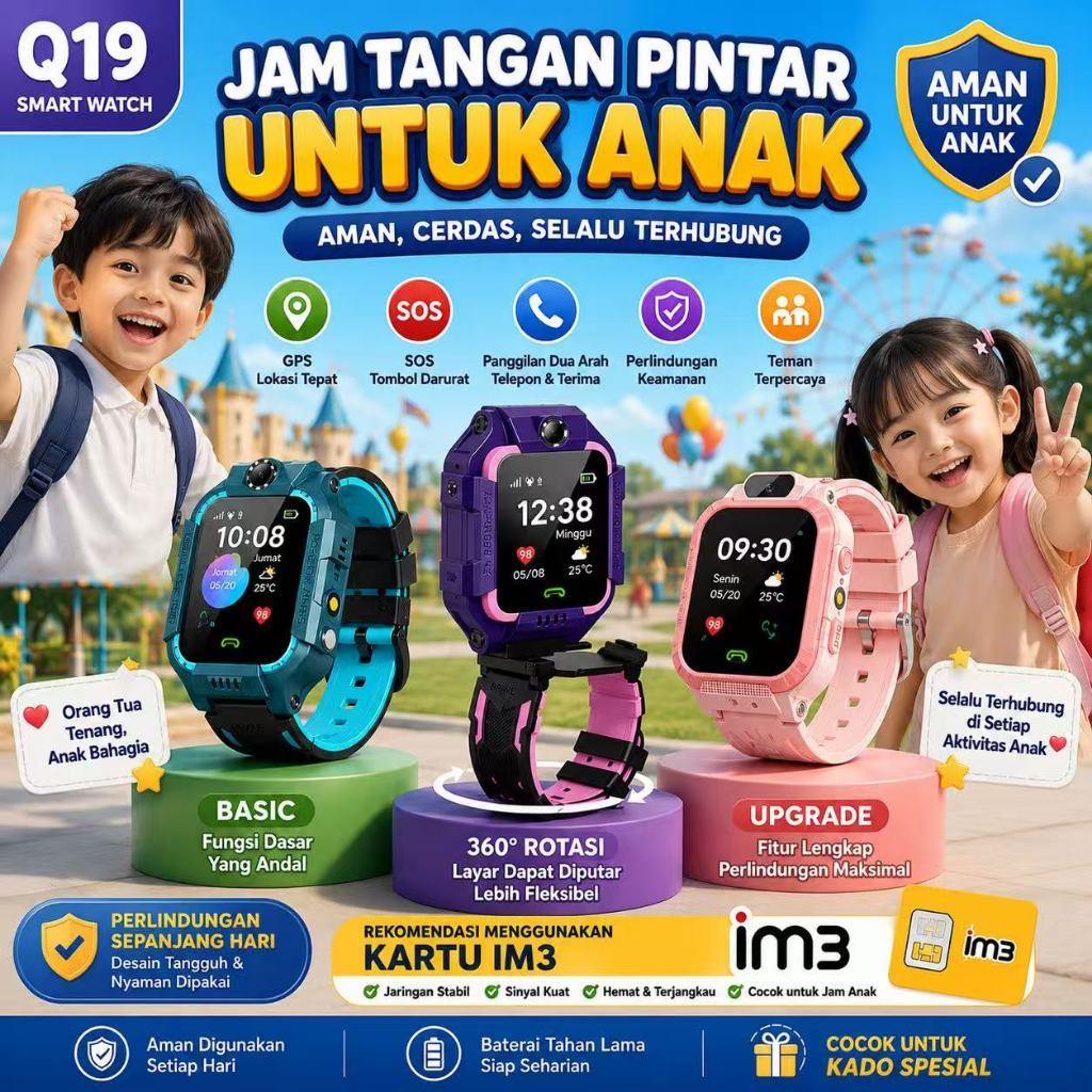 Q19 kids Smartwatch Jam anak telepon anak Gps Digital Smartwatch anak Waterproof IP67 Anti Air VC Bi