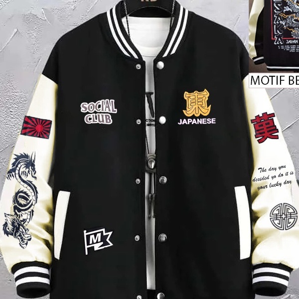 Jaket Baseball Varsity - Jaket Varsity Baseball Pria Wanita Kamikaze Jepang Fullprint