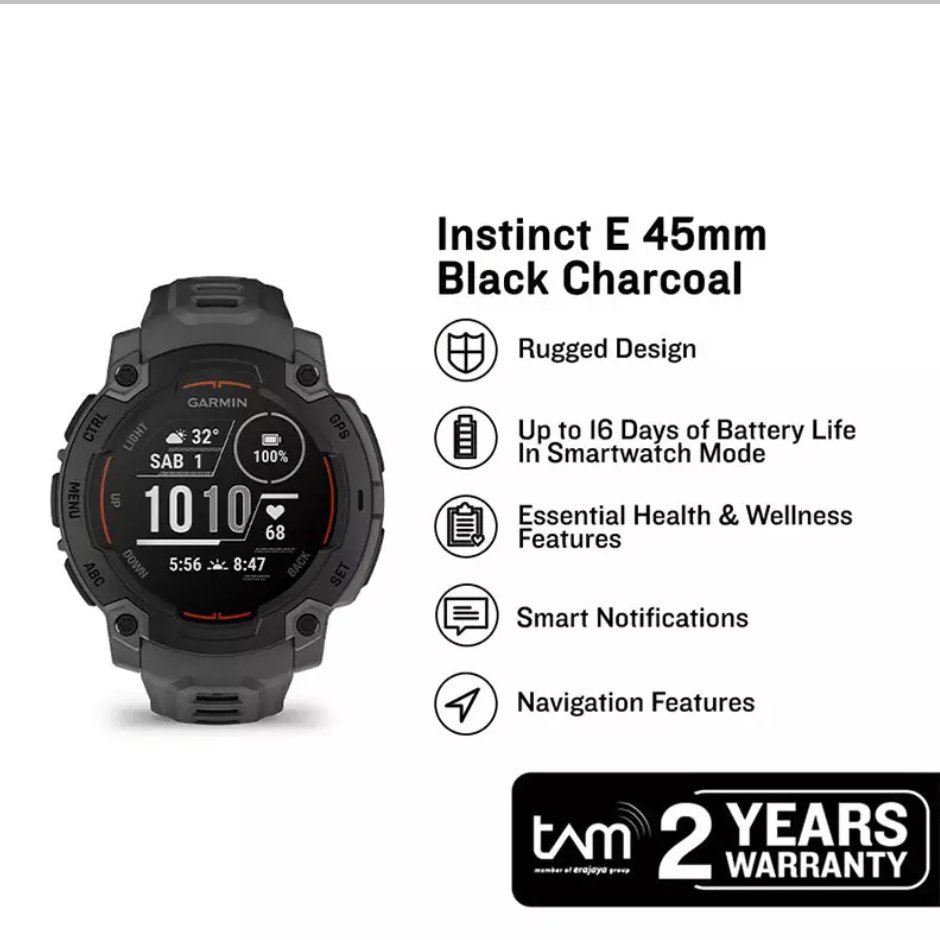Garmin Instinct E 010-02933-13 Smartwatch Rugged Outdoor GPS Digital Dial Silicone Band