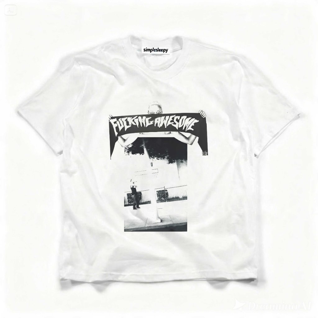 Kaos Kaus Putih Motif FUCKING AWESOME Lengan Pendek Kasual