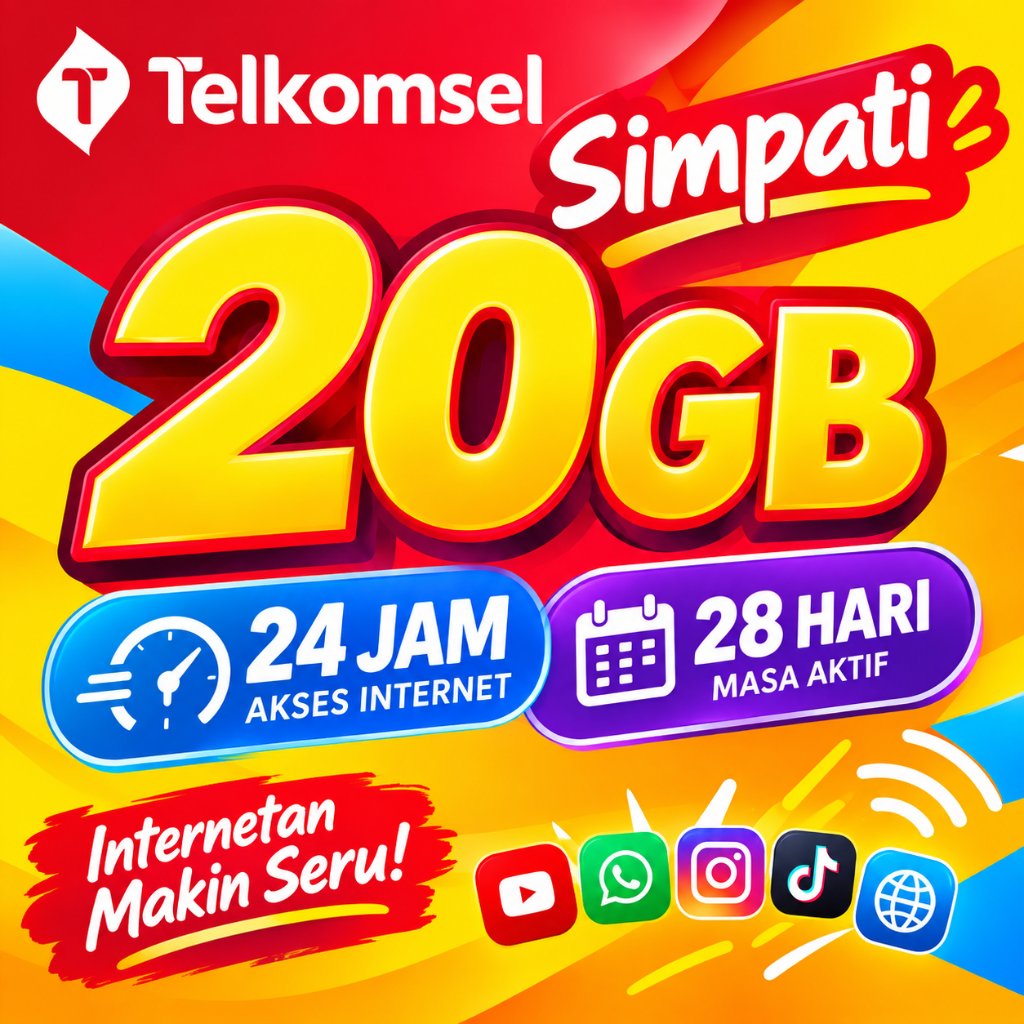 Paket Internet Simpati Telkomsel 20GB 24 Jam 28 Hari