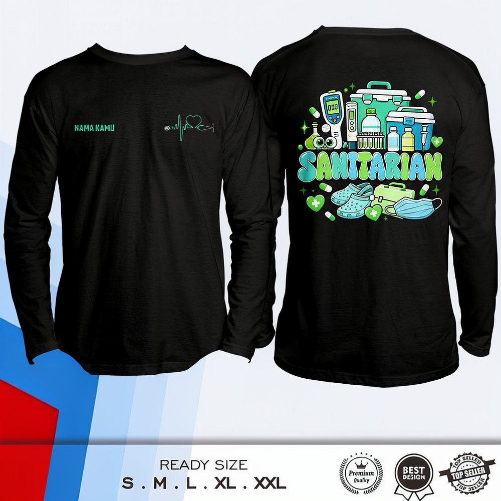 Kaos Sanitarian Desain Pop Art Doodle Lucu Gratis Nama Kamu Lengan Panjang Baju Distro