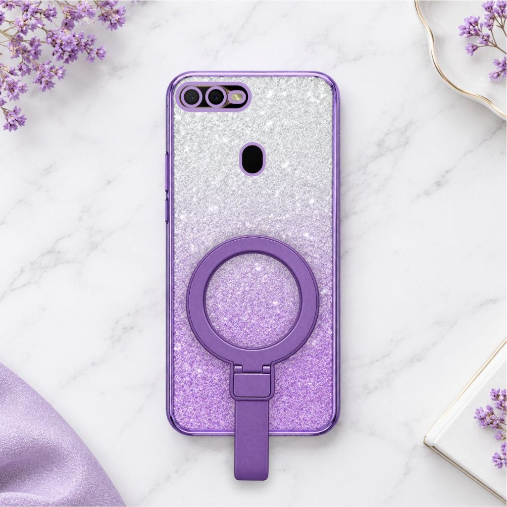 Case HP Glitter Crystal Bling Premium Oppo A5S A7 A12 F9 Ring Stand Multifungsi & Elegan
