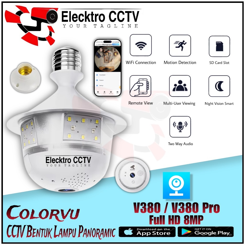 IP CAMERA CCTV BOHLAM PANORAMA V380 PRO WIRRELES 8MP FULL HD BENTUK LAMPU