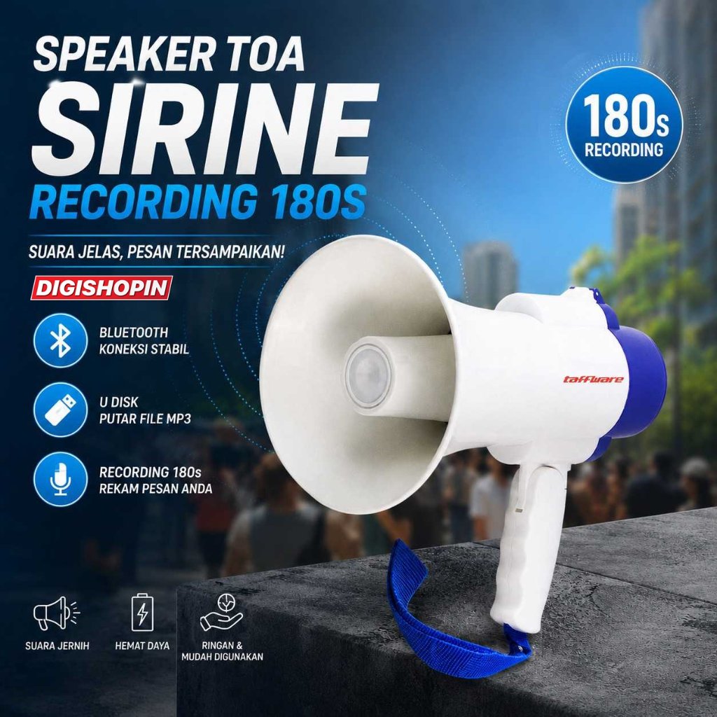 Toak Megaphone dengan Fungsi Rekaman Suara Loudspeaker Toa Portable Pengeras Suara Portabel Speaker 
