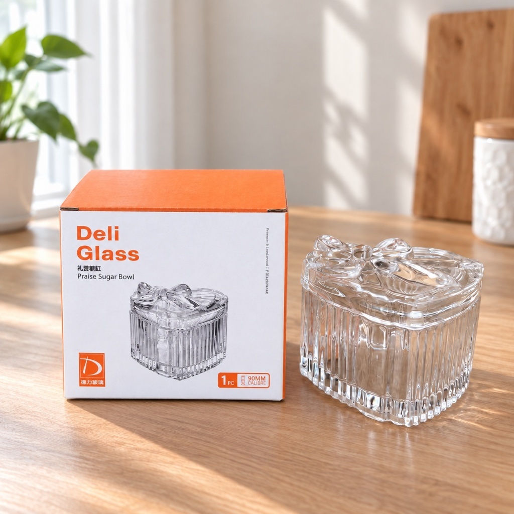 Deli Glass Pura Sugar Bowl 90mm Kaliber 1pcs Toples Gula Kaca Berbunga untuk Meja
