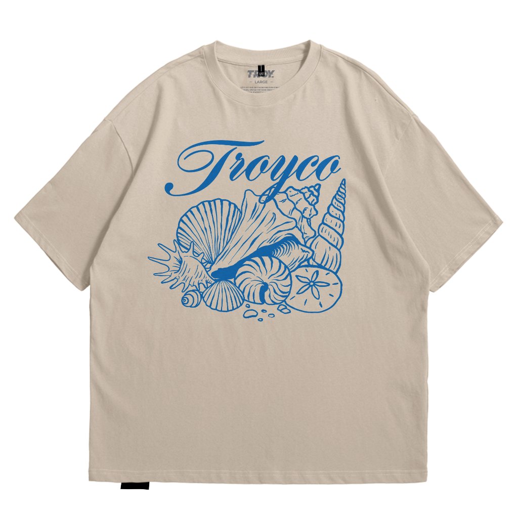 Troy Company Oversized T-Shirt Beige Scallop - Kaos Oversize Pria Beige OVD 3719