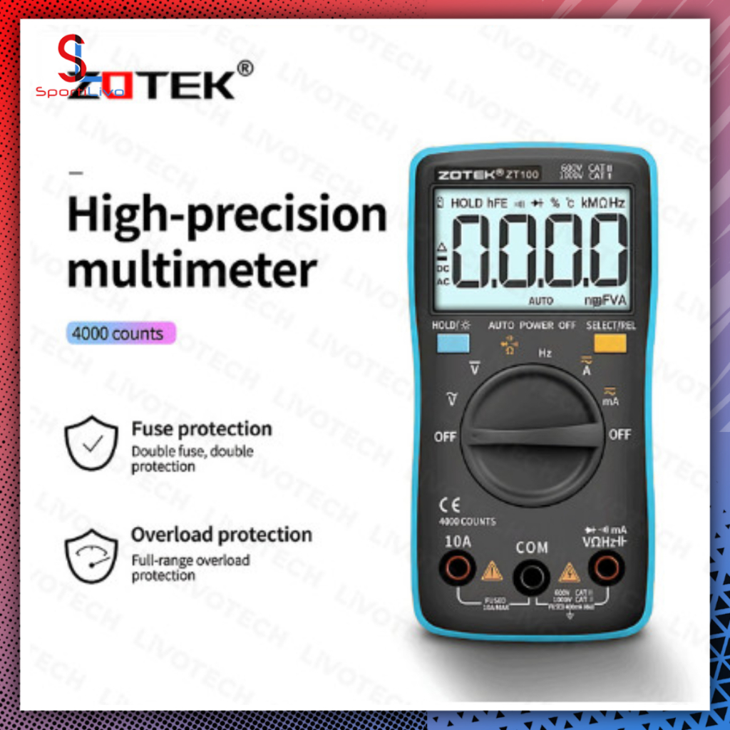 SPORTILIVO Zotek ZT100 Multimeter Digital Avometer Multi Tester AC DC ZT100