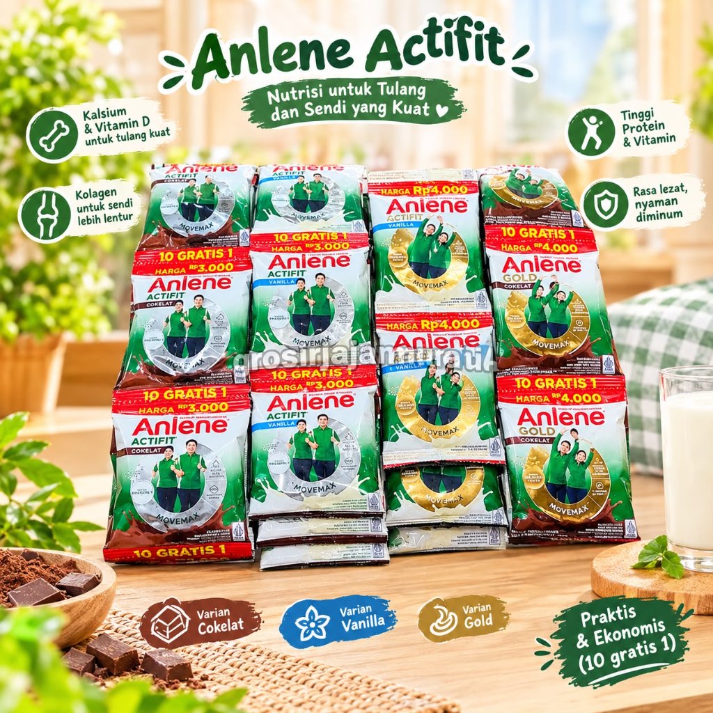 SUSU ANLENE SUSU BUBUK ANLENE RASA VANILA COKLAT RENCENG / SUSU KESEHATAN TULANG SASET MURAH SUSU KA