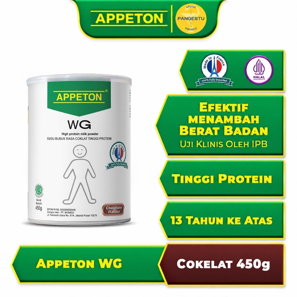Appeton Weight Gain Adult 1 Kaleng 450 gr / Rasa Cokelat / Apeton WG Berat Badan Dewasa Chocolate