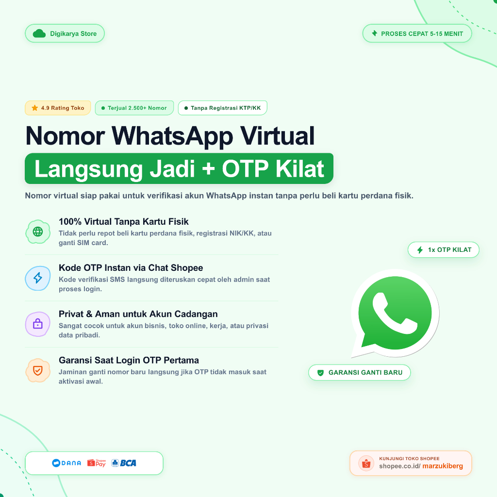 Nomor WhatsApp Virtual Siap Pakai Garansi Login OTP Proses Cepat - DigiKarya