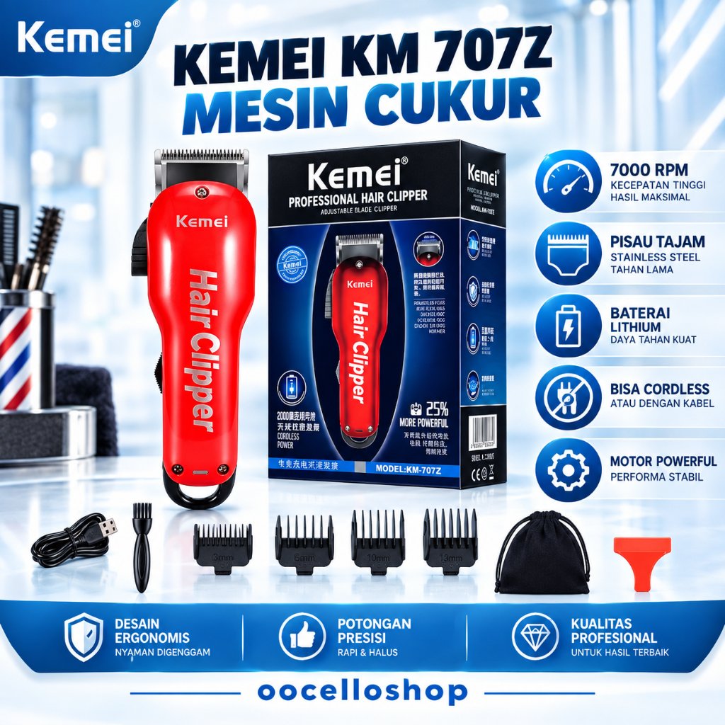 Mesin Cukur Rambut Kemei KM-707Z Cordless Hair Clipper Charger Original