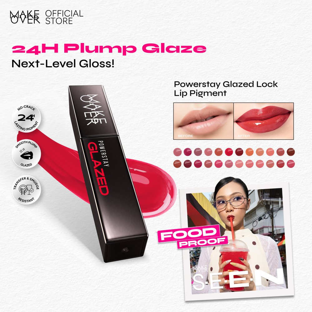 MAKE OVER Powerstay Glazed Lock Lip Pigment - Long Wear All Day Daily Makeup  Lip Glazed Plump Gloss