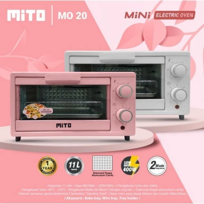MITO MO 20 Oven Listrik Mini 11 Liter Low Watt 400W Pemanggang Roti Kue Garansi Resmi
