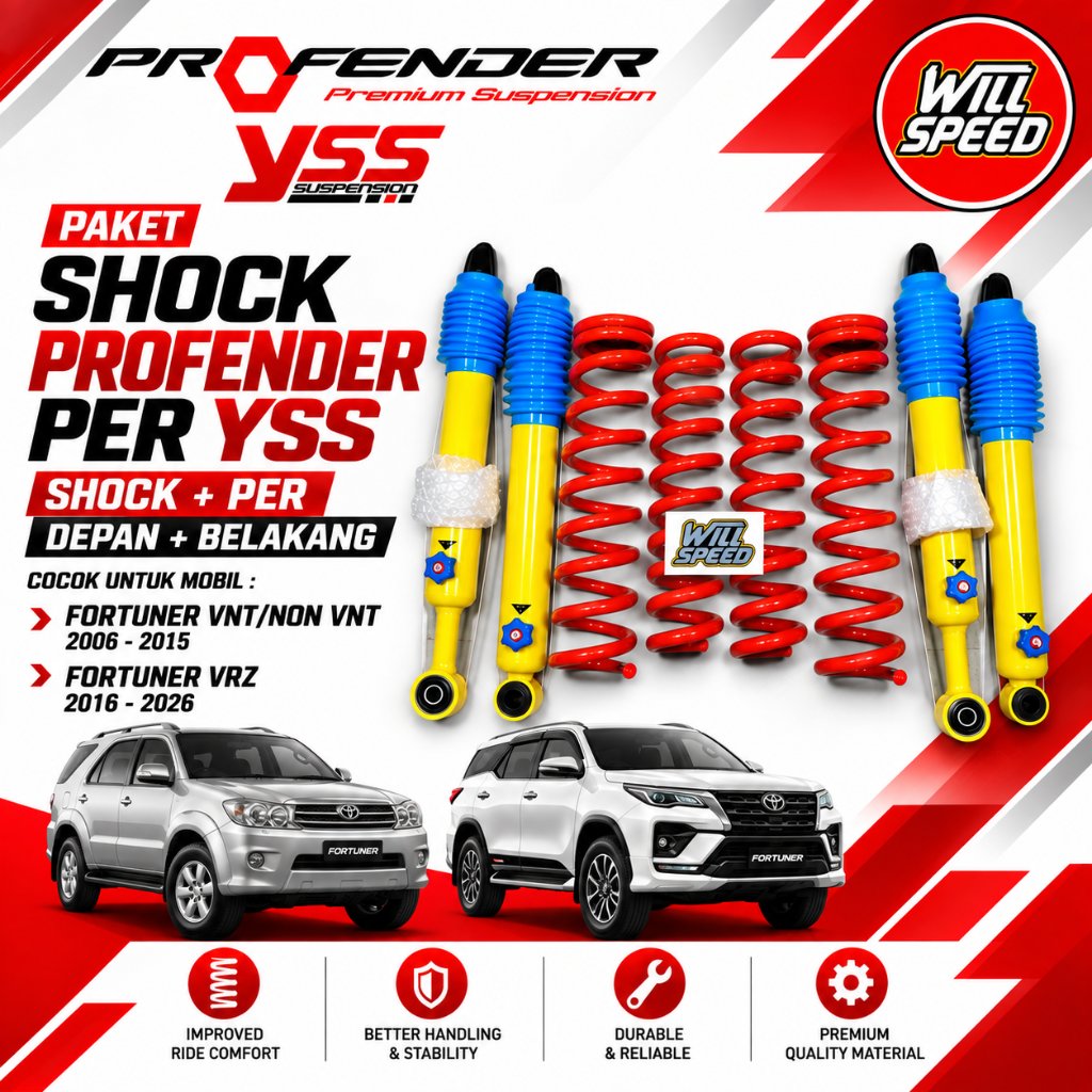 PAKET SHOCK PROFENDER PER YSS FORTUNER VNT NON VNT FORTUNER VRZ TRD GR 1GD 2GD ORIGINAL
